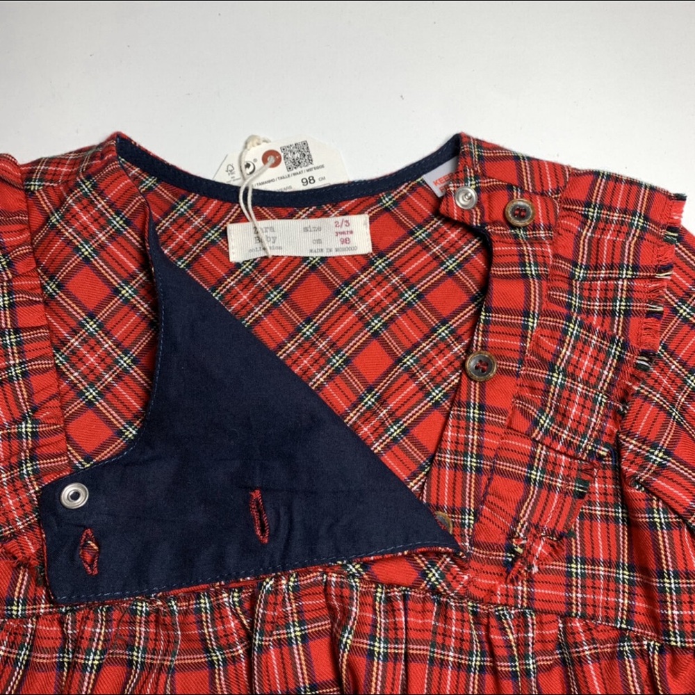 NWT Zara Red Scotch Plaid Babydoll Top Size 2-3 Years - Picture 4 of 9